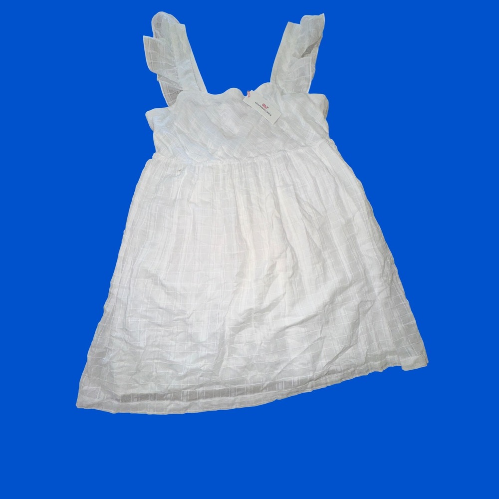 Vineyard Vines White Ruffle Sleeve Cover-Up Dress Cotton Windowpane Large New